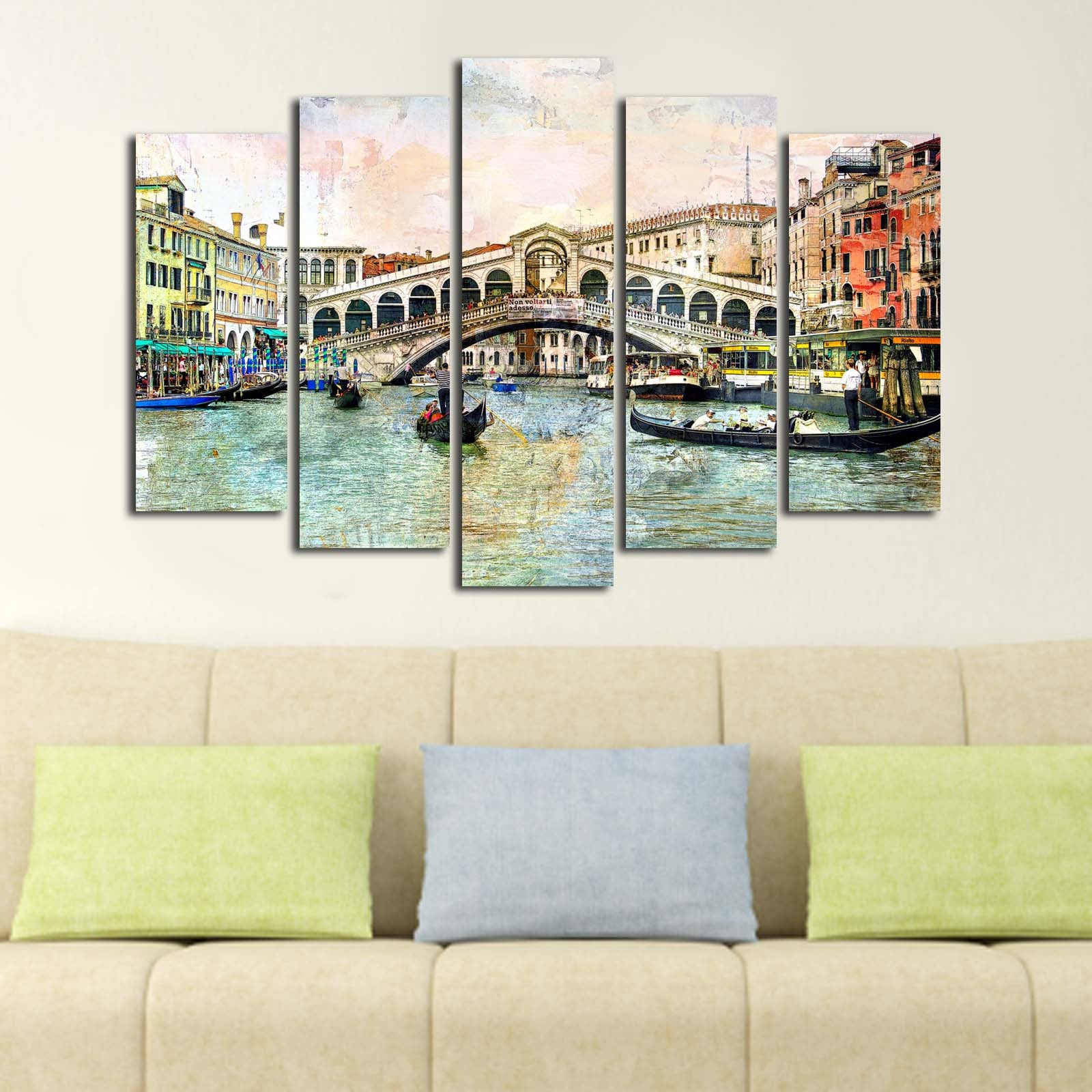 Quadro Decorativo em Tela (5 Peças) Multicolor – 70x105 cm, Canvas Camurça 100%, Moldura de Madeira 3 cm