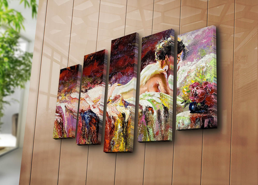 5PATK-72 Quadro Decorativo em Tela (5 Peças) Multicolor — Suede 100% e Moldura de Madeira 3 cm — 70 x 105 cm