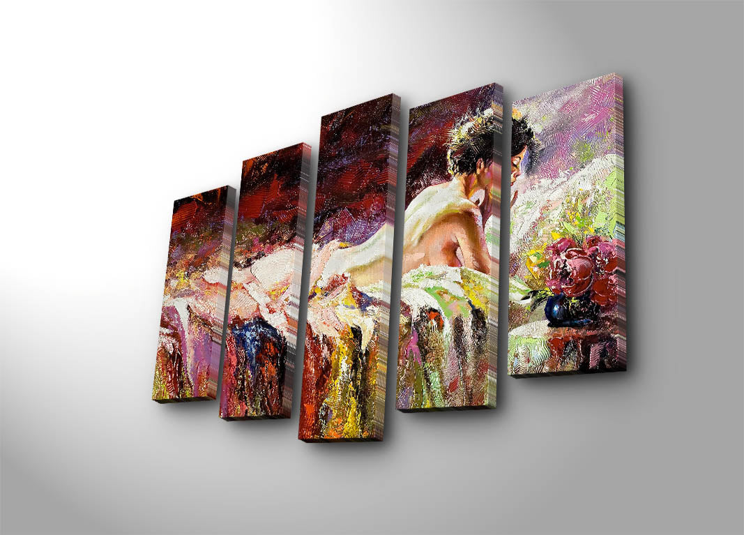 5PATK-72 Quadro Decorativo em Tela (5 Peças) Multicolor — Suede 100% e Moldura de Madeira 3 cm — 70 x 105 cm