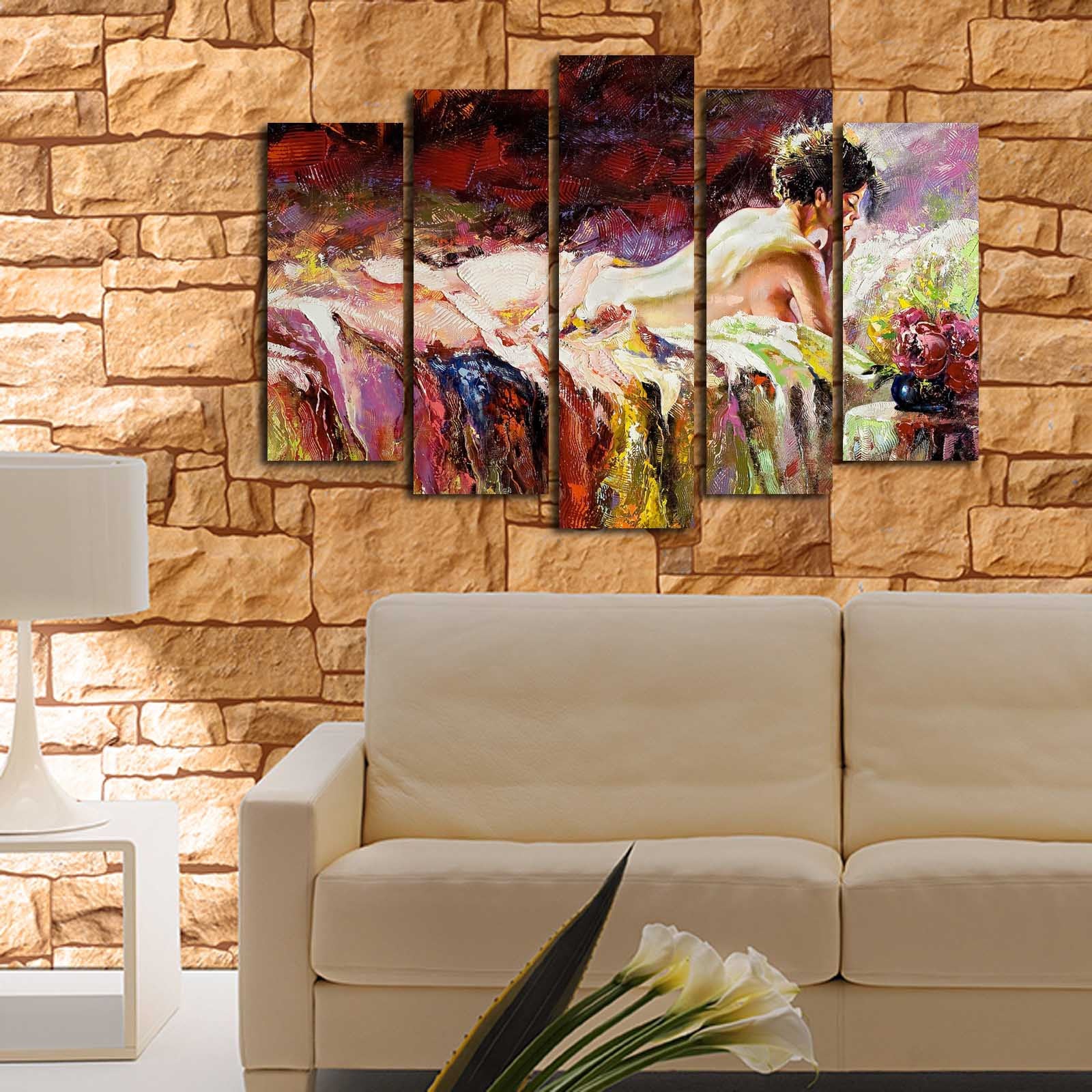 5PATK-72 Quadro Decorativo em Tela (5 Peças) Multicolor — Suede 100% e Moldura de Madeira 3 cm — 70 x 105 cm