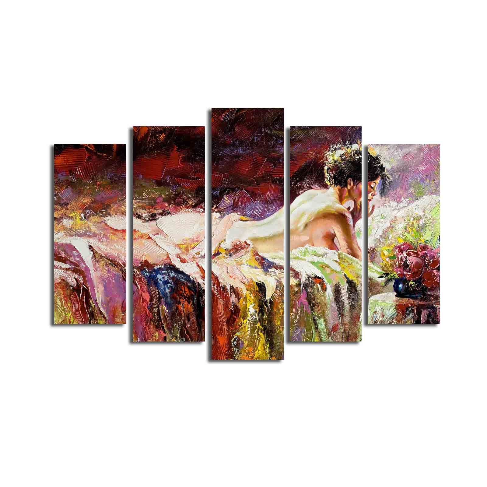 5PATK-72 Quadro Decorativo em Tela (5 Peças) Multicolor — Suede 100% e Moldura de Madeira 3 cm — 70 x 105 cm