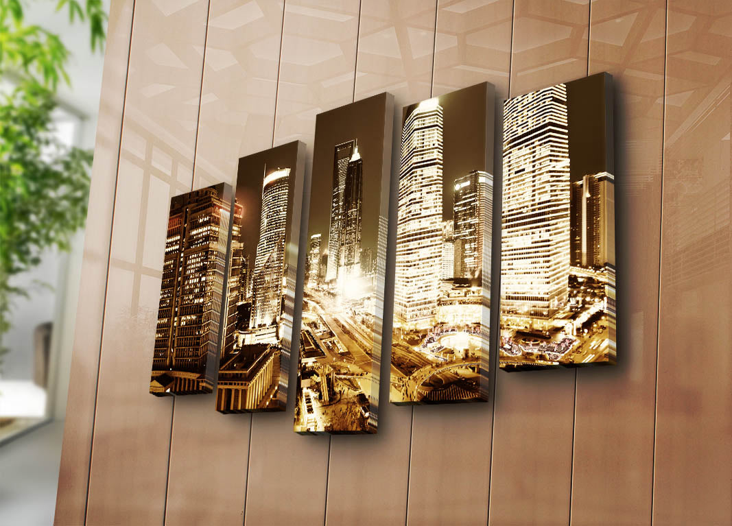 Quadro Decorativo em Tela (5 Peças) Multicolor — Suede 100% e Moldura em Madeira, 70 x 105 cm