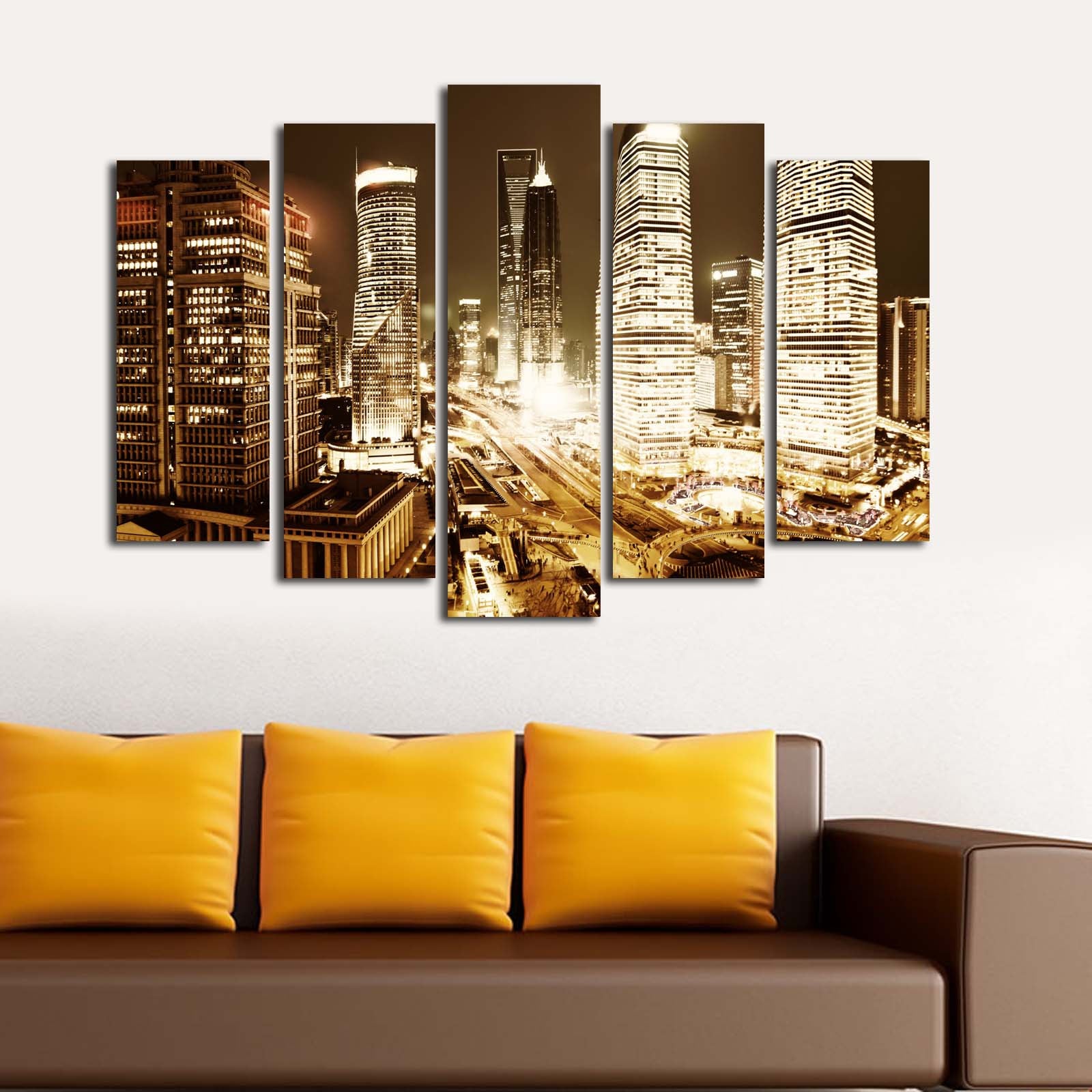 Quadro Decorativo em Tela (5 Peças) Multicolor — Suede 100% e Moldura em Madeira, 70 x 105 cm