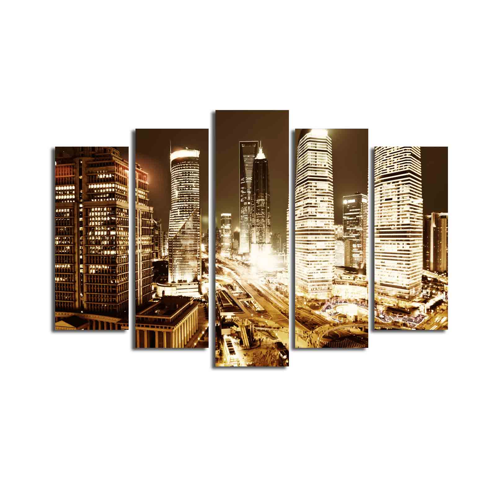 Quadro Decorativo em Tela (5 Peças) Multicolor — Suede 100% e Moldura em Madeira, 70 x 105 cm