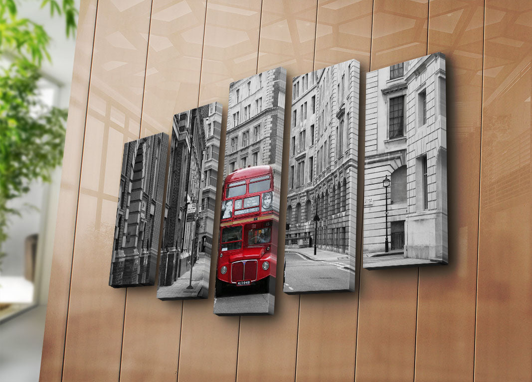 Quadro Decorativo em Tela de Camurça (5 Peças) Multicolor, Moldura de Madeira, 70 x 105 cm