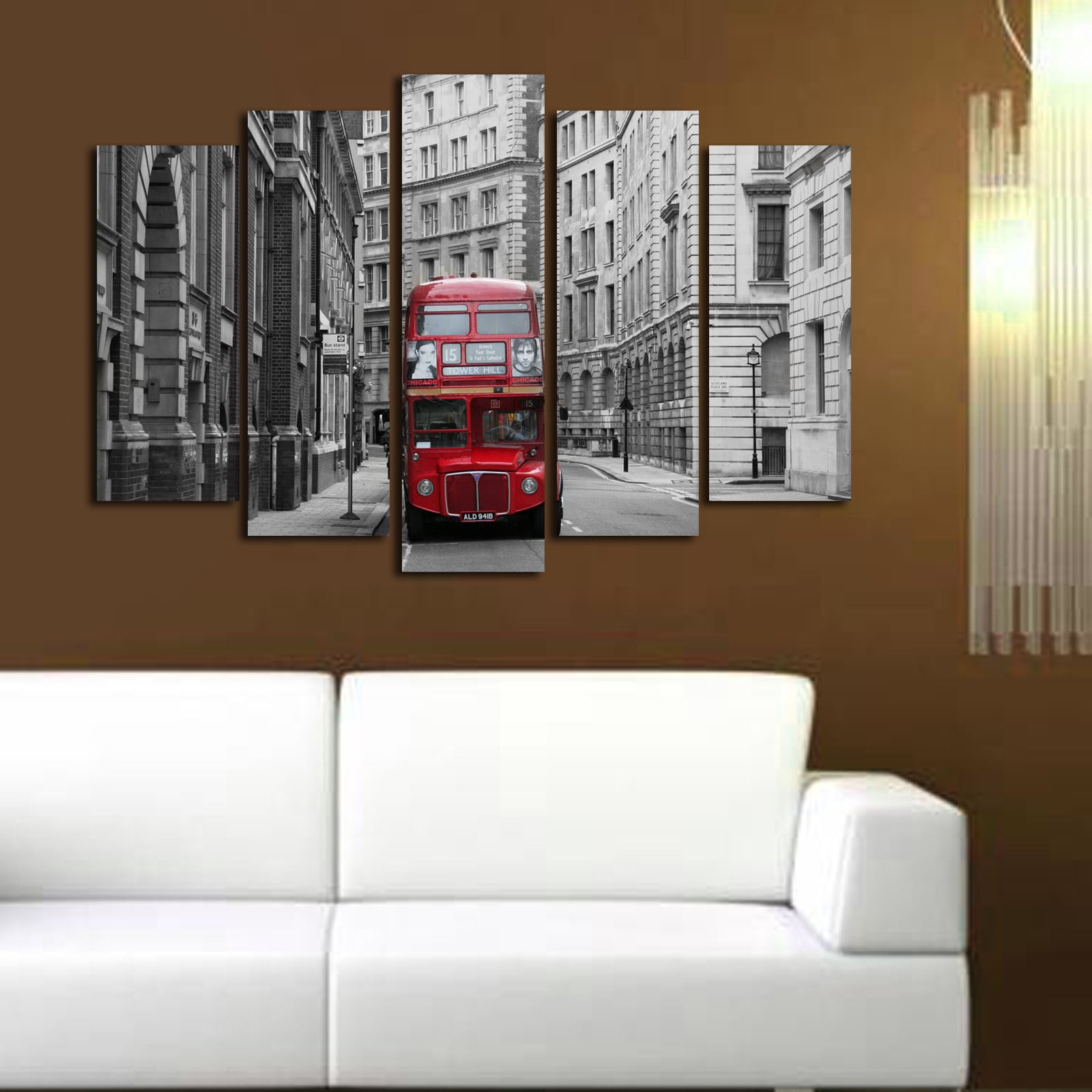 Quadro Decorativo em Tela de Camurça (5 Peças) Multicolor, Moldura de Madeira, 70 x 105 cm