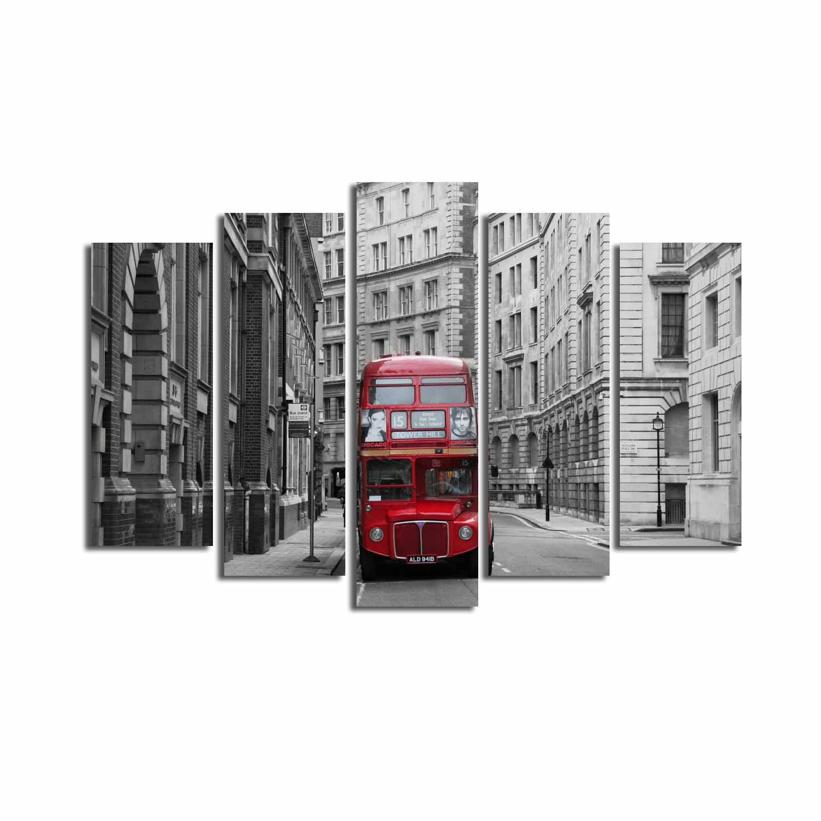 Quadro Decorativo em Tela de Camurça (5 Peças) Multicolor, Moldura de Madeira, 70 x 105 cm