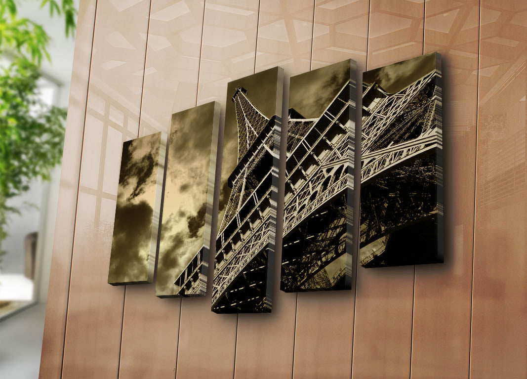 Quadro Decorativo em Tela (5 Peças) Multicolor – 70x105 cm, Tela de Camurça 100%, Moldura de Madeira 3 cm – 5PATK-77