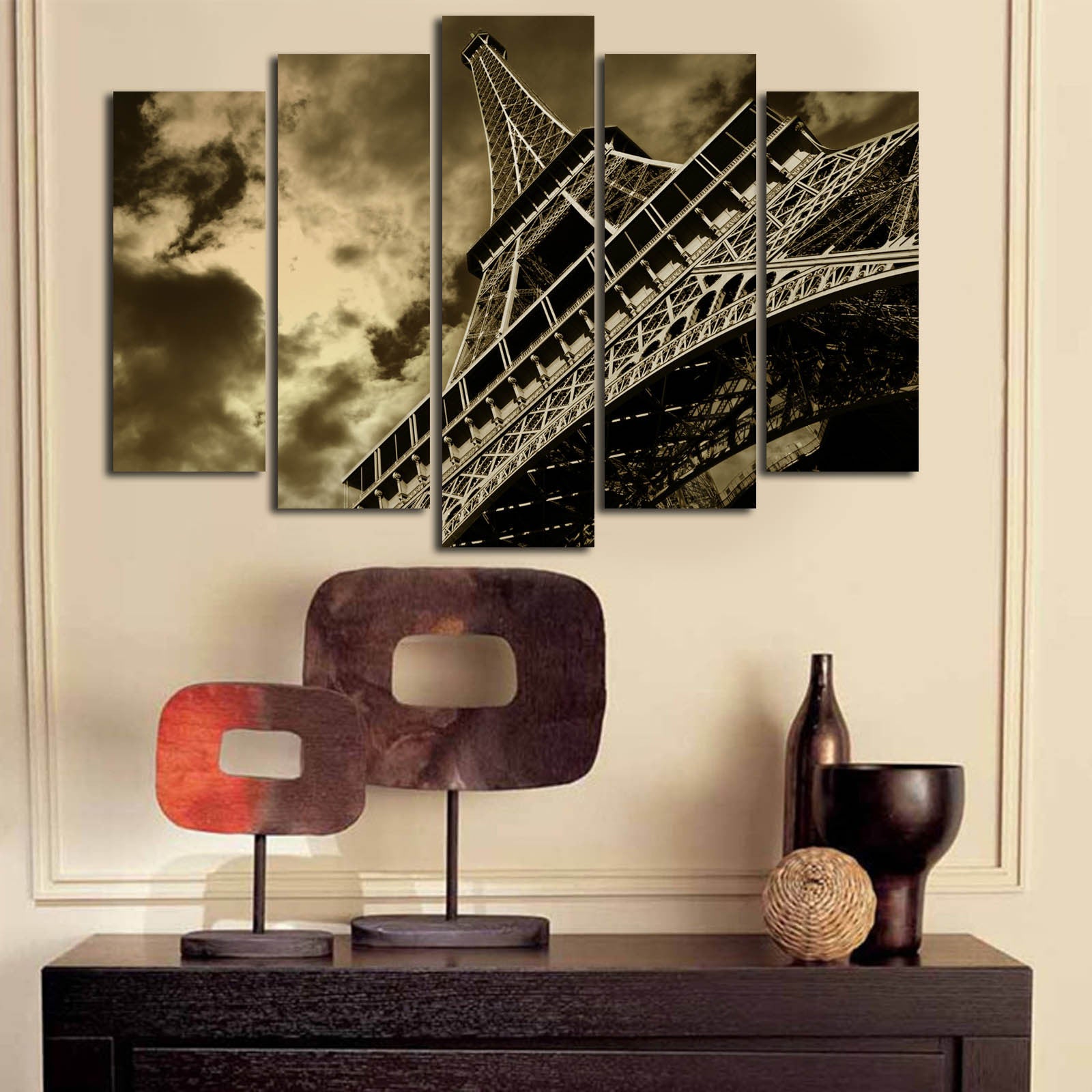 Quadro Decorativo em Tela (5 Peças) Multicolor – 70x105 cm, Tela de Camurça 100%, Moldura de Madeira 3 cm – 5PATK-77