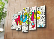 Quadro Decorativo em Tela 5 Peças Multicolor – 100% Suede Canvas, Moldura de Madeira, 70 x 105 cm (5PATK-79)