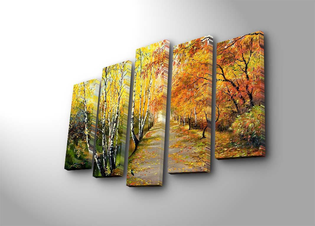 Quadro Decorativo em Tela Suede 100% (5 Peças) Multicolor 70x105 cm com Moldura de Madeira | 5PATK-82