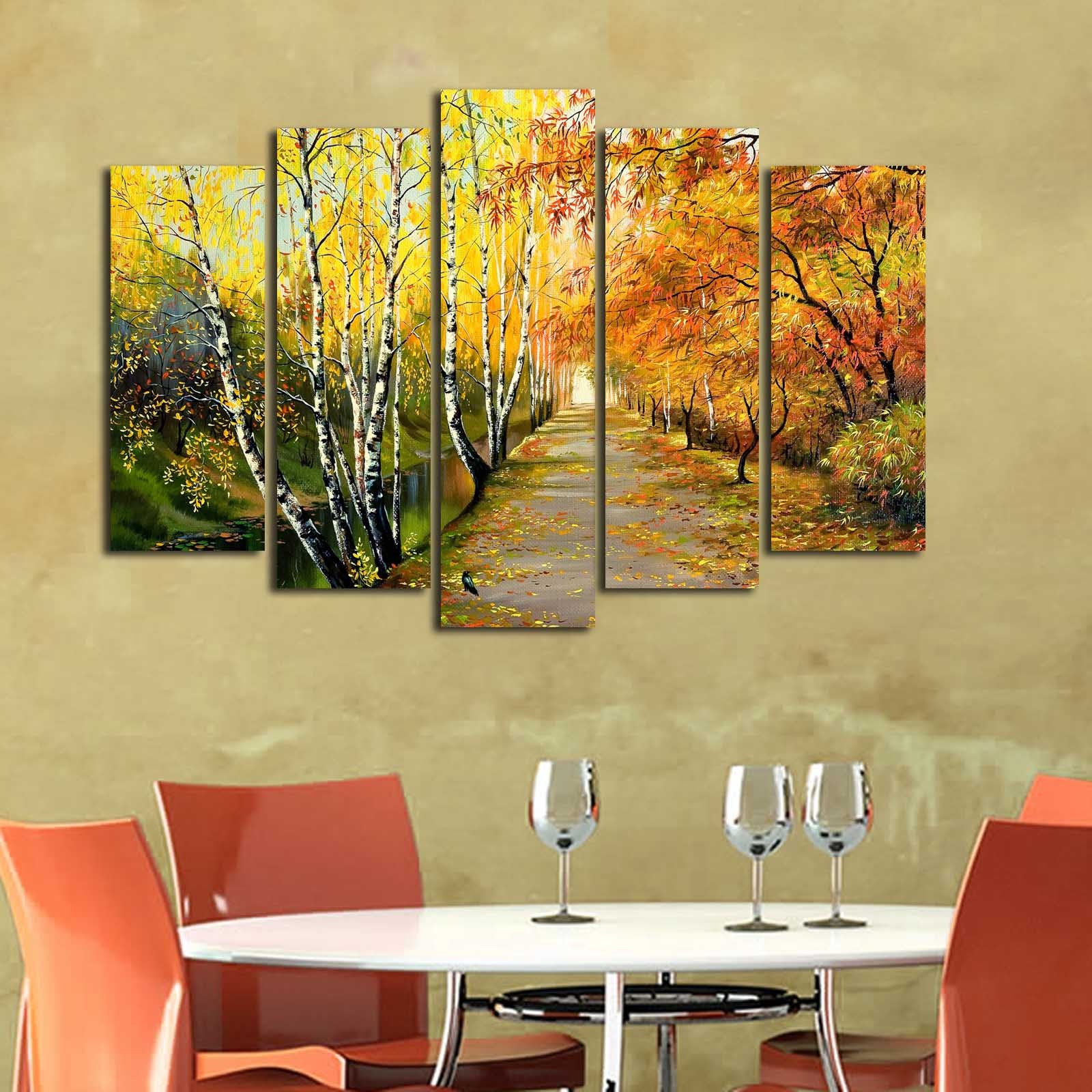 Quadro Decorativo em Tela Suede 100% (5 Peças) Multicolor 70x105 cm com Moldura de Madeira | 5PATK-82