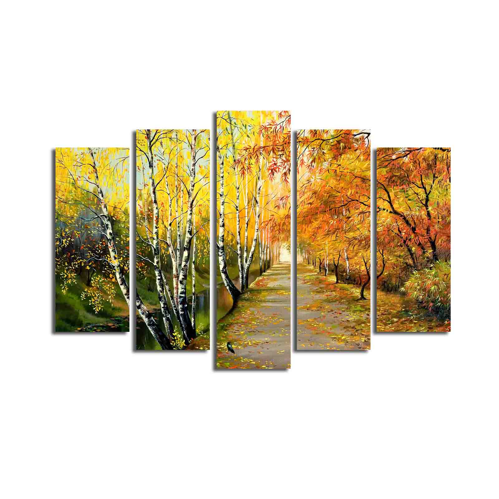 Quadro Decorativo em Tela Suede 100% (5 Peças) Multicolor 70x105 cm com Moldura de Madeira | 5PATK-82