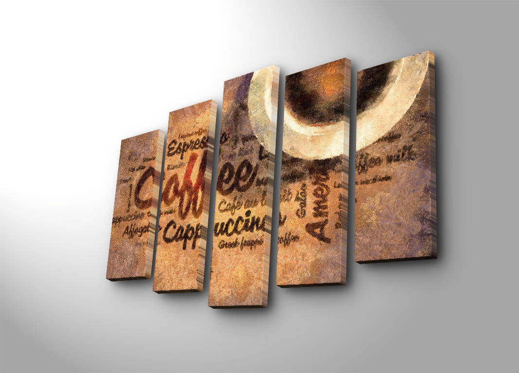 Quadro Decorativo em Tela Suede 100% Multicolor – Conjunto 5 Peças com Moldura de Madeira, 70x105 cm (Modelo 5PATK-83)