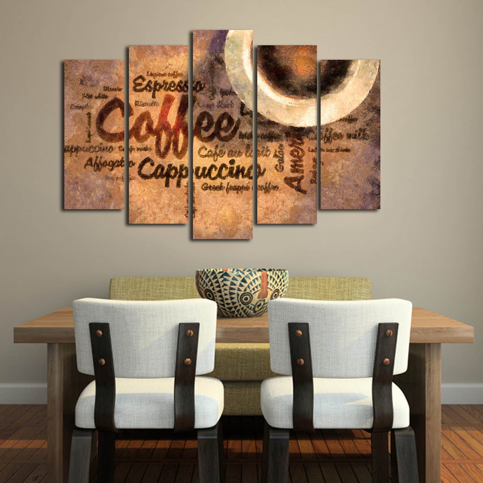 Quadro Decorativo em Tela Suede 100% Multicolor – Conjunto 5 Peças com Moldura de Madeira, 70x105 cm (Modelo 5PATK-83)