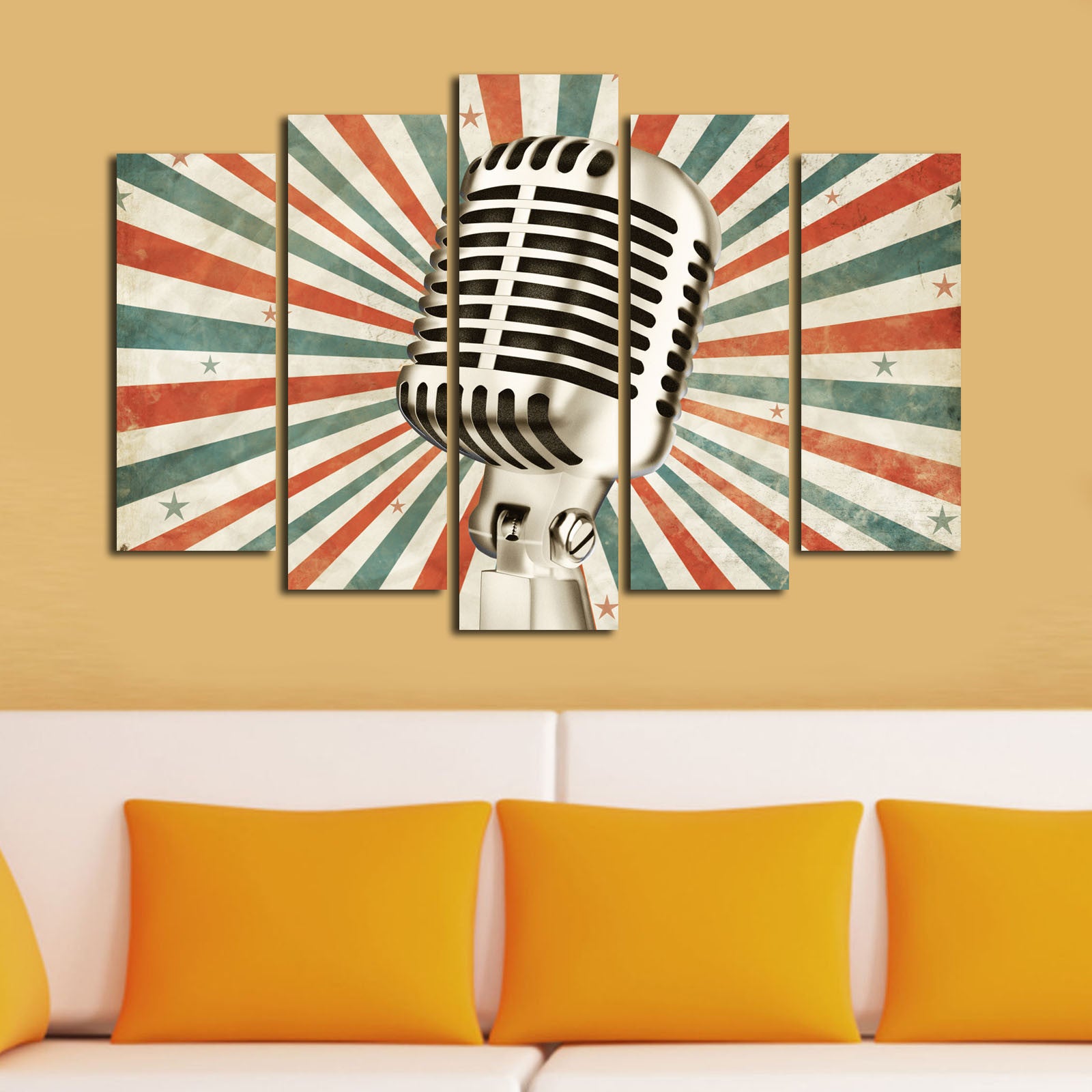 Quadro Decorativo em Tela Multicolor – Conjunto 5 Peças, Tela de Camurça 100%, Moldura em Madeira, 70 x 105 cm