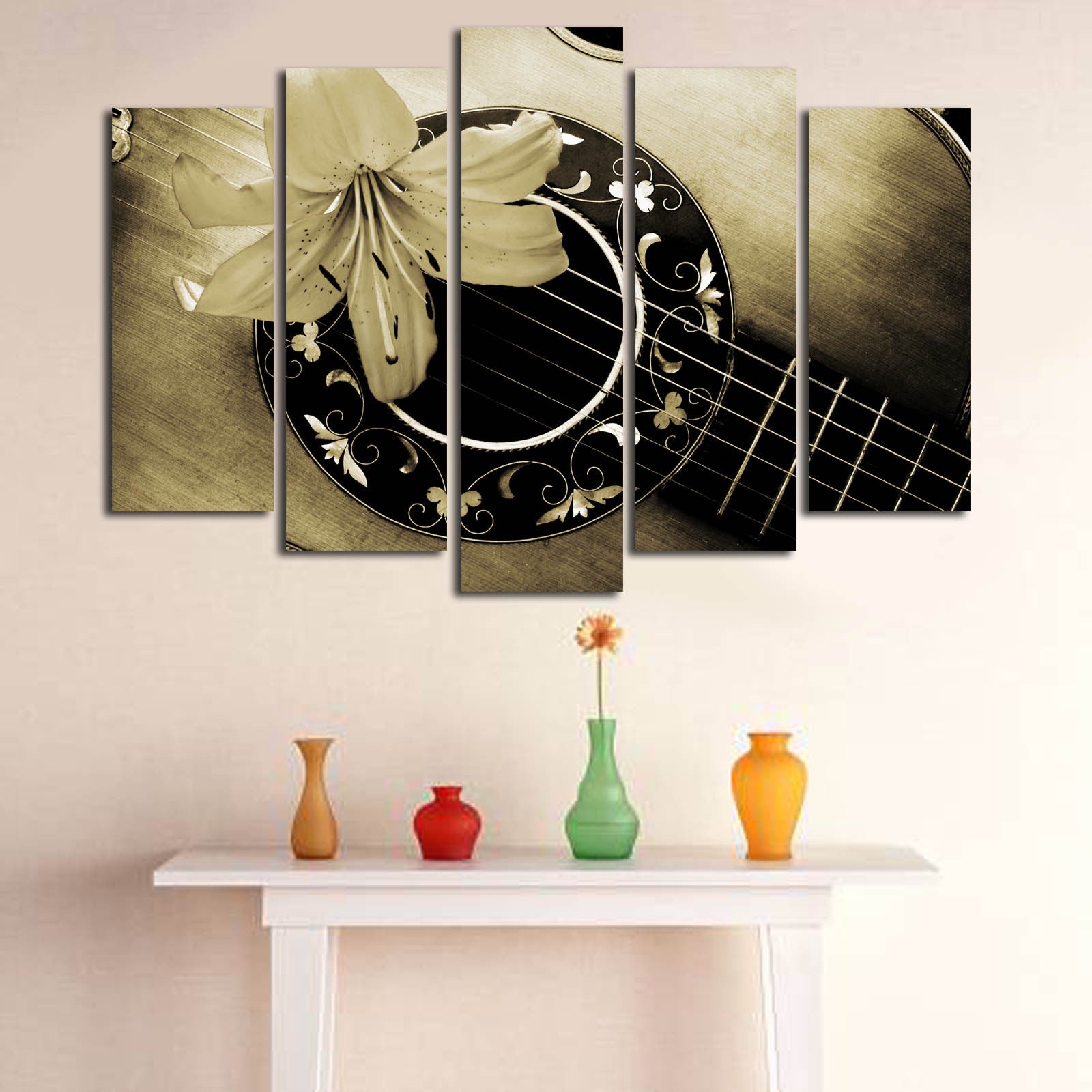 Conjunto de Quadros Decorativos Multicolor (5 Peças) – Tela 100% Suede, Moldura em Madeira 3 cm, 70 x 105 cm