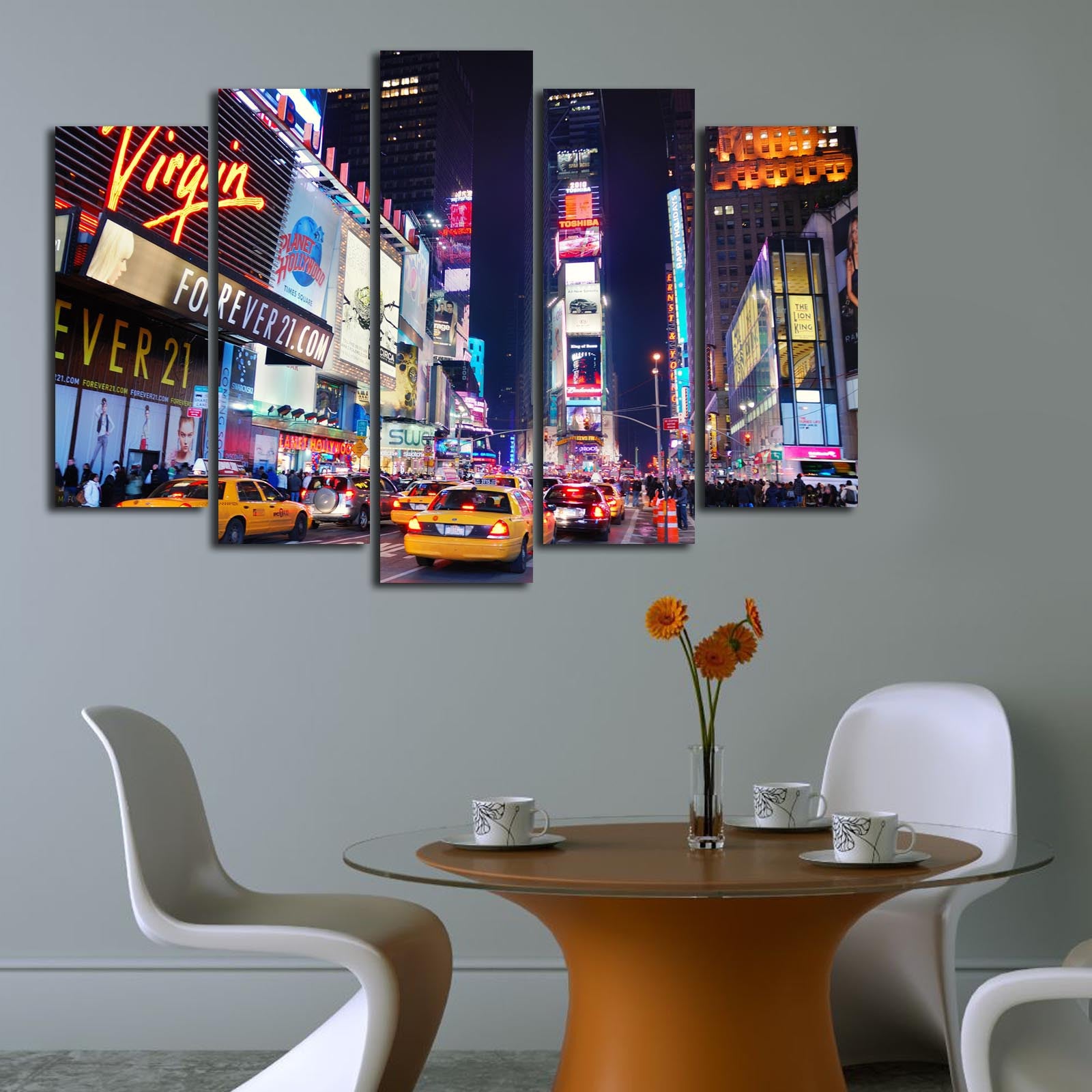 Quadro Decorativo 5 Peças Multicolor – Tela Suede 100% e Moldura de Madeira (70x105 cm)