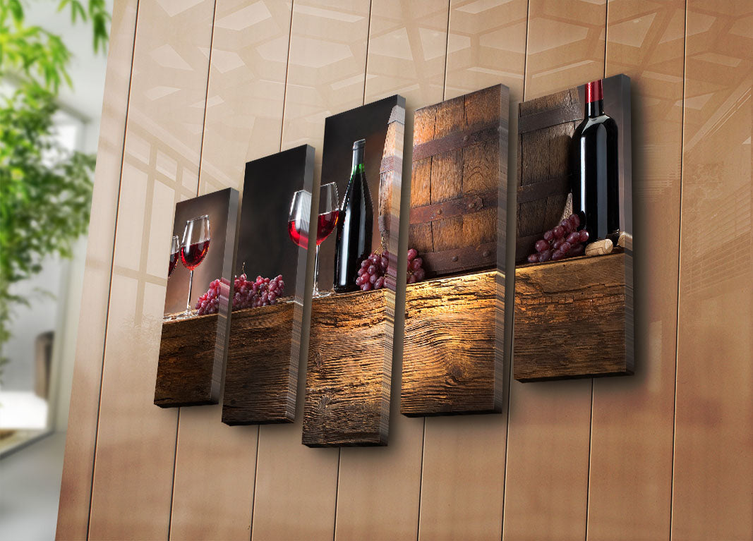 Quadro Decorativo em Tela Multicolor (Conjunto 5 Peças) 70x105 cm | Tela de Camurça 100% | Moldura de Madeira 3 cm – 5PATK-87