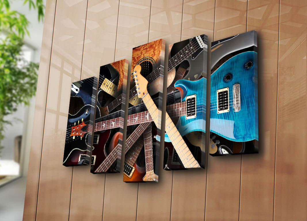 Quadro Decorativo em Tela 5 Peças Multicolor 70x105 cm, Camurça 100%, Moldura Madeira 3 cm – 5PATK-88