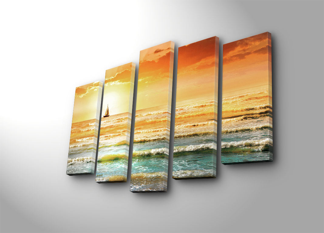 Quadro Decorativo em Tela Suede 100% (Conjunto de 5 Peças), Multicolor, Moldura 100% Madeira, Tamanho Total 70 x 105 cm