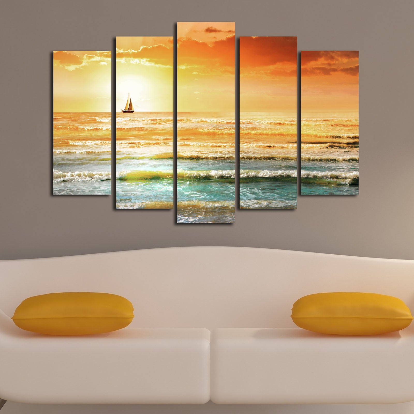 Quadro Decorativo em Tela Suede 100% (Conjunto de 5 Peças), Multicolor, Moldura 100% Madeira, Tamanho Total 70 x 105 cm
