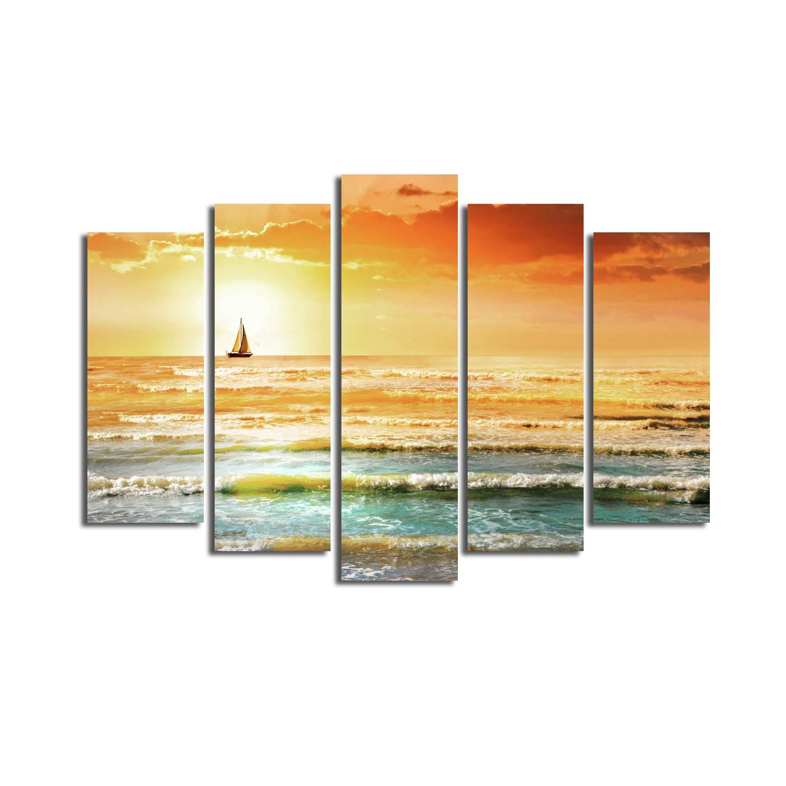 Quadro Decorativo em Tela Suede 100% (Conjunto de 5 Peças), Multicolor, Moldura 100% Madeira, Tamanho Total 70 x 105 cm