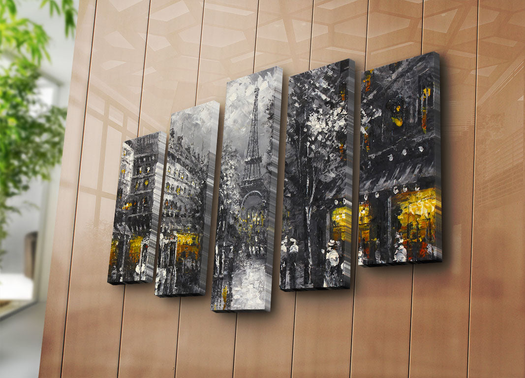 Conjunto de Quadros em Tela Multicolor 5 Peças 70x105 cm – 100% Suede, Moldura de Madeira (5PATK-90)