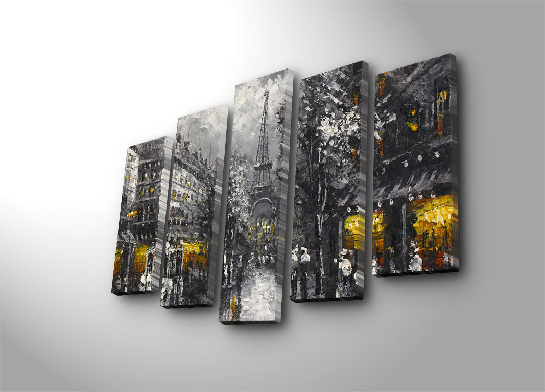 Conjunto de Quadros em Tela Multicolor 5 Peças 70x105 cm – 100% Suede, Moldura de Madeira (5PATK-90)