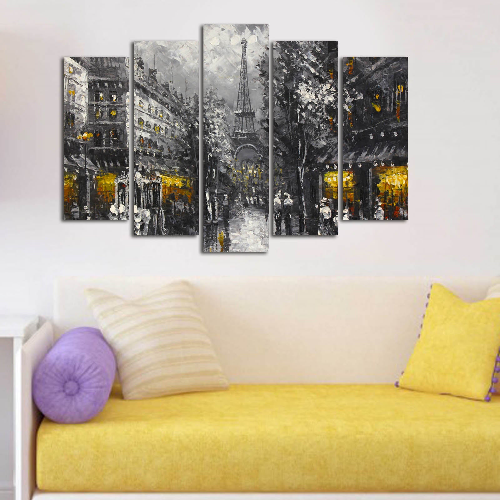 Conjunto de Quadros em Tela Multicolor 5 Peças 70x105 cm – 100% Suede, Moldura de Madeira (5PATK-90)