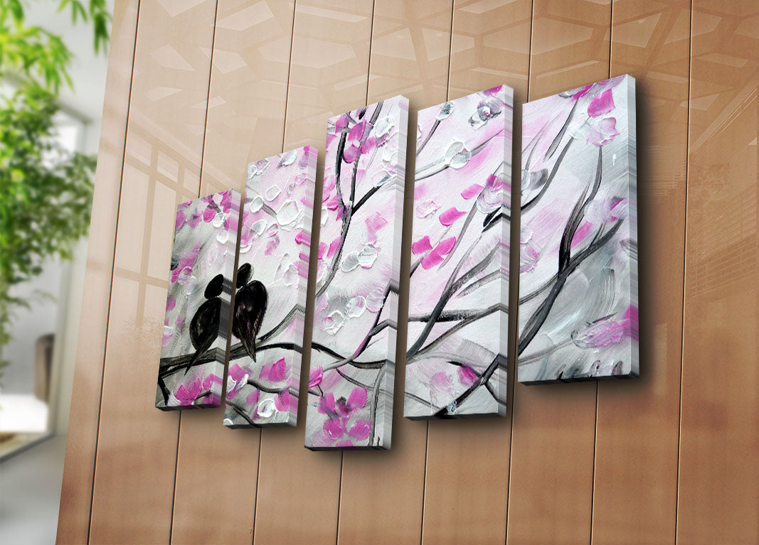 Quadro Decorativo Multicolor em Tela Suede 100% – Conjunto 5 Peças, Moldura de Madeira 3 cm, 70x105 cm