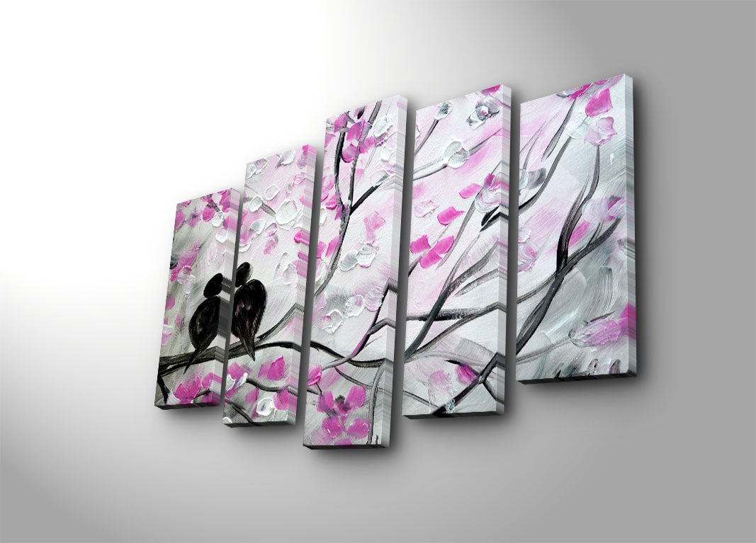 Quadro Decorativo Multicolor em Tela Suede 100% – Conjunto 5 Peças, Moldura de Madeira 3 cm, 70x105 cm