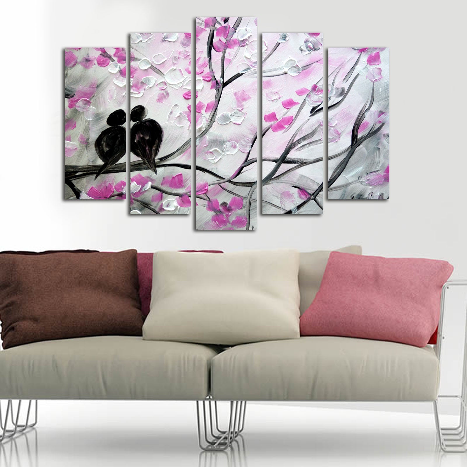 Quadro Decorativo Multicolor em Tela Suede 100% – Conjunto 5 Peças, Moldura de Madeira 3 cm, 70x105 cm