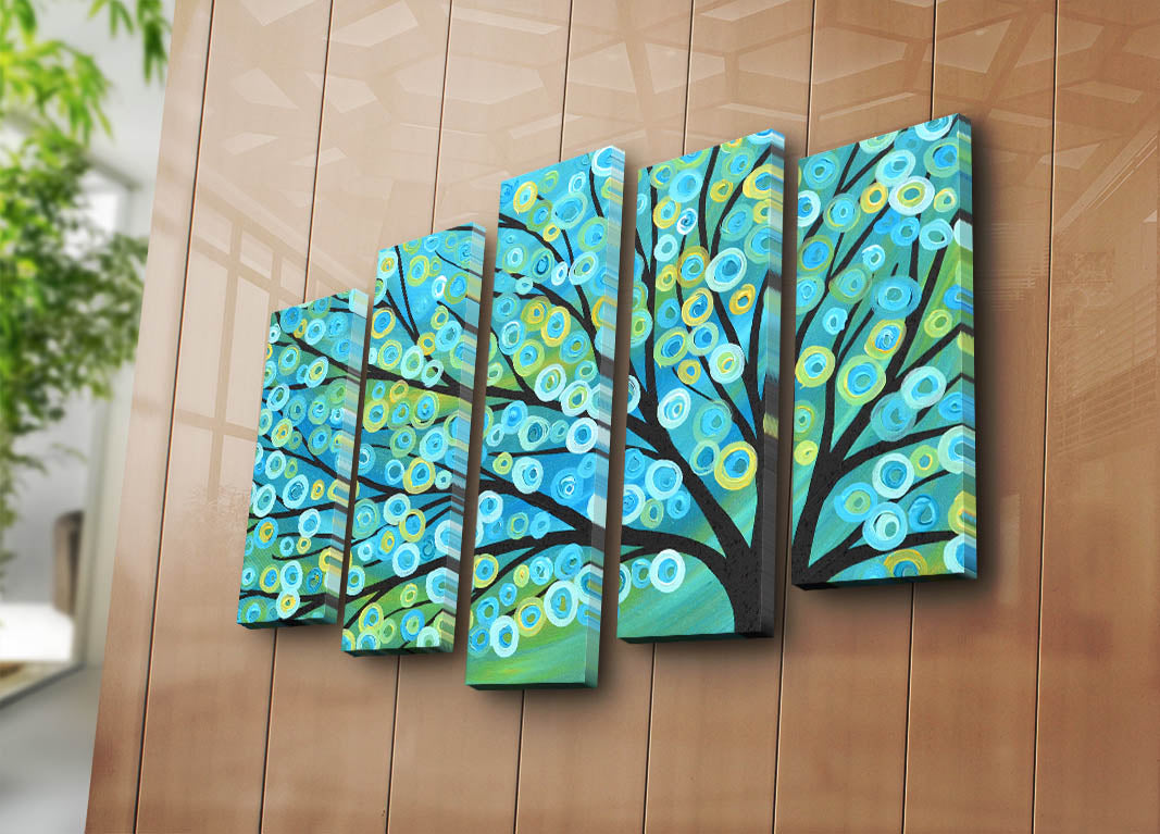 Quadro Decorativo Multicolor (Conjunto 5 Peças) em Tela Suede 100% com Moldura de Madeira 3 cm – 70 x 105 cm – 5PATK-92