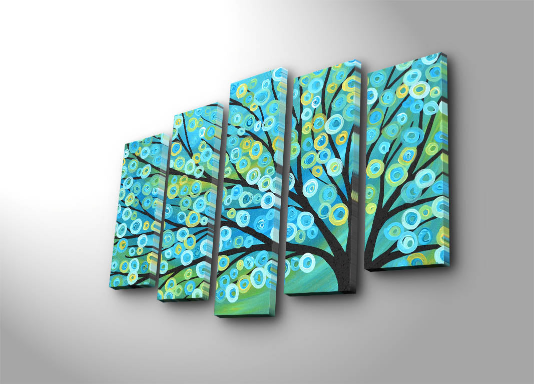 Quadro Decorativo Multicolor (Conjunto 5 Peças) em Tela Suede 100% com Moldura de Madeira 3 cm – 70 x 105 cm – 5PATK-92