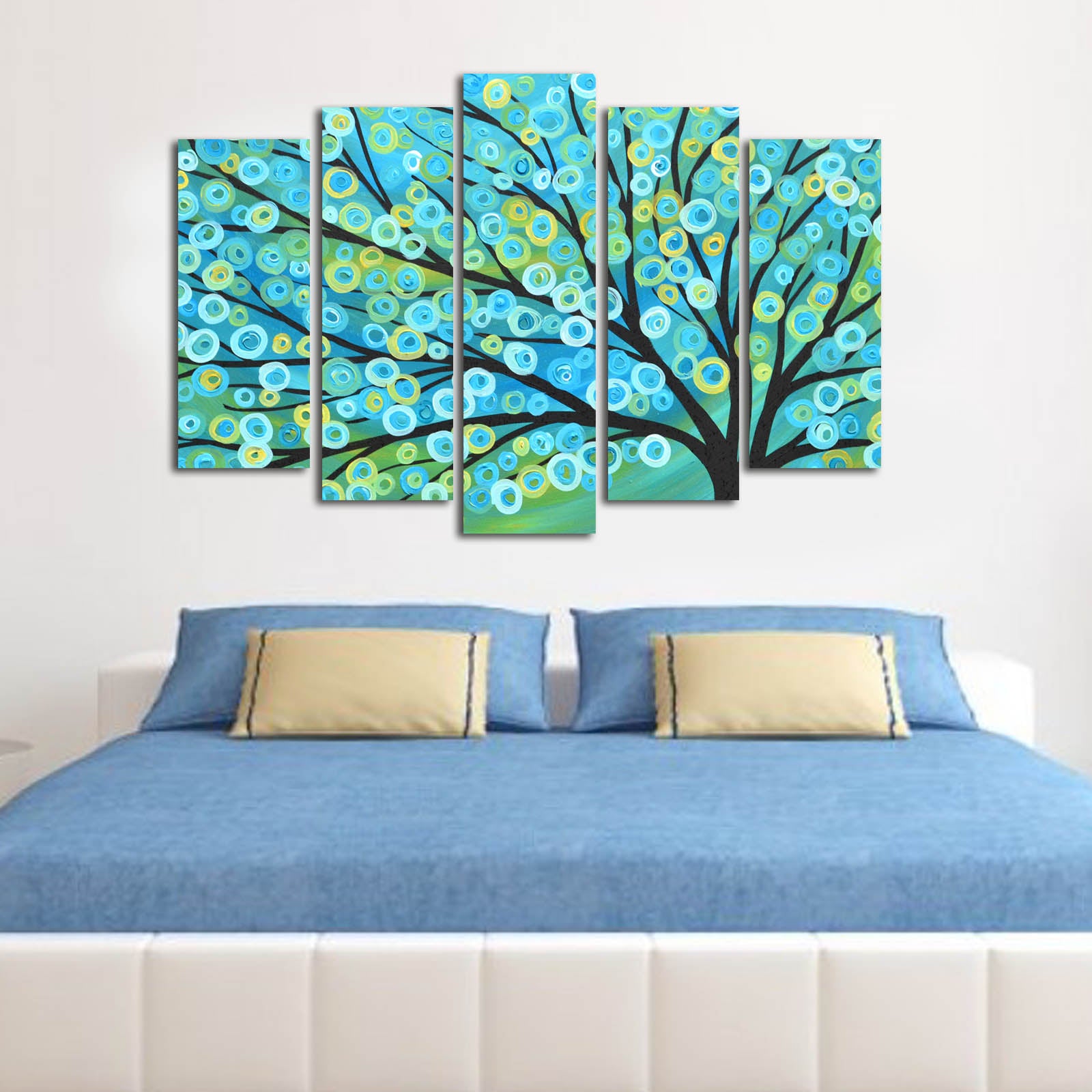 Quadro Decorativo Multicolor (Conjunto 5 Peças) em Tela Suede 100% com Moldura de Madeira 3 cm – 70 x 105 cm – 5PATK-92