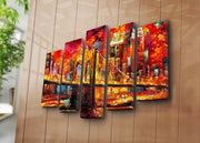 Quadro Decorativo em Tela Multicolor (5 Peças) — Canvas em Camurça 100%, Moldura de Madeira 3 cm — 70 x 105 cm — 5PATK-93