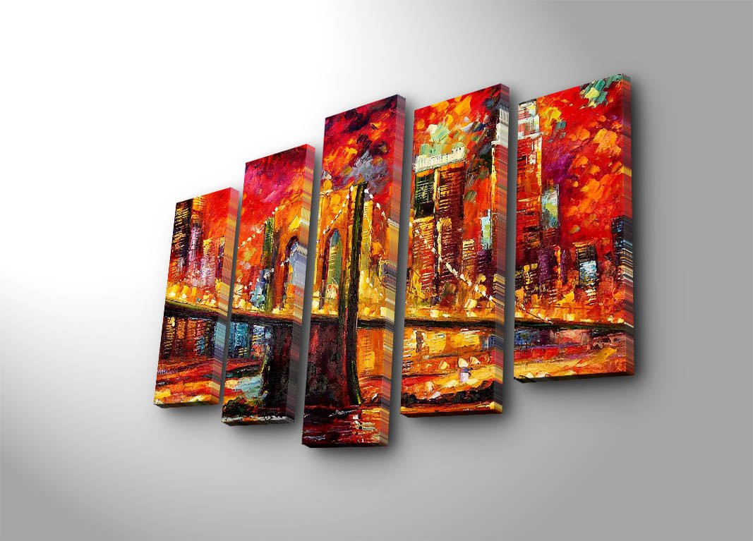 Quadro Decorativo em Tela Multicolor (5 Peças) — Canvas em Camurça 100%, Moldura de Madeira 3 cm — 70 x 105 cm — 5PATK-93