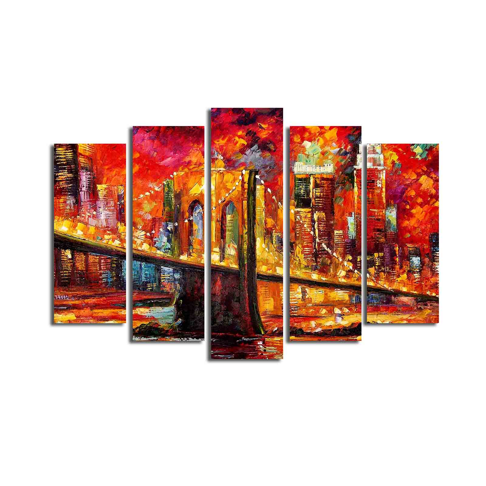 Quadro Decorativo em Tela Multicolor (5 Peças) — Canvas em Camurça 100%, Moldura de Madeira 3 cm — 70 x 105 cm — 5PATK-93