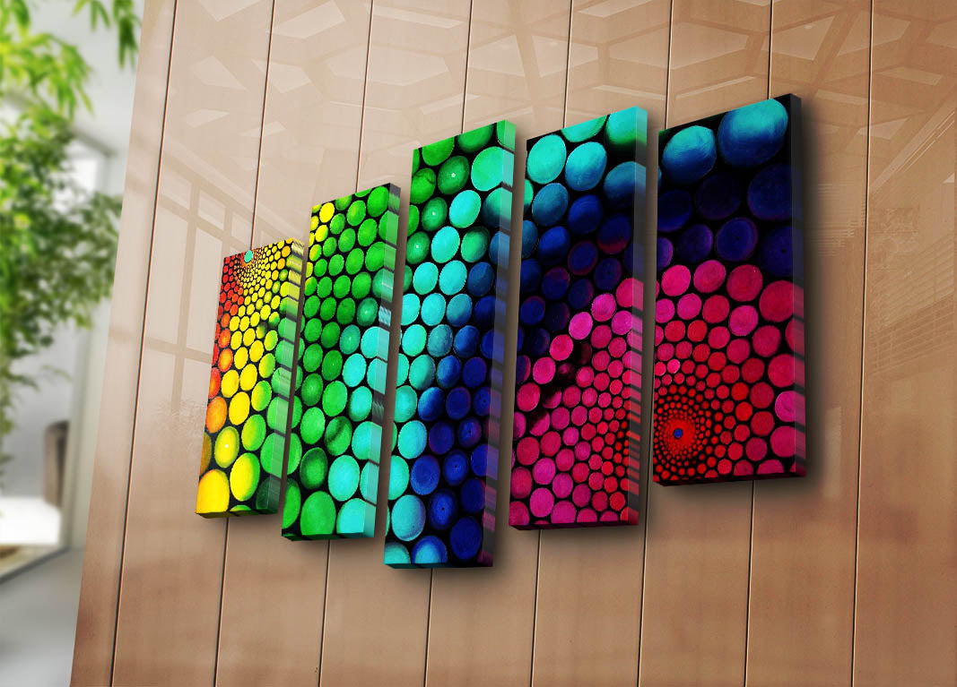 Conjunto de Telas Decorativas Multicolor (5 Peças, Suede) com Moldura de Madeira – 70 x 105 cm – 5PATK-94