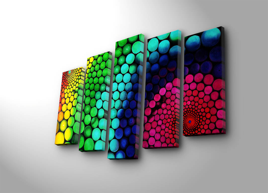 Conjunto de Telas Decorativas Multicolor (5 Peças, Suede) com Moldura de Madeira – 70 x 105 cm – 5PATK-94