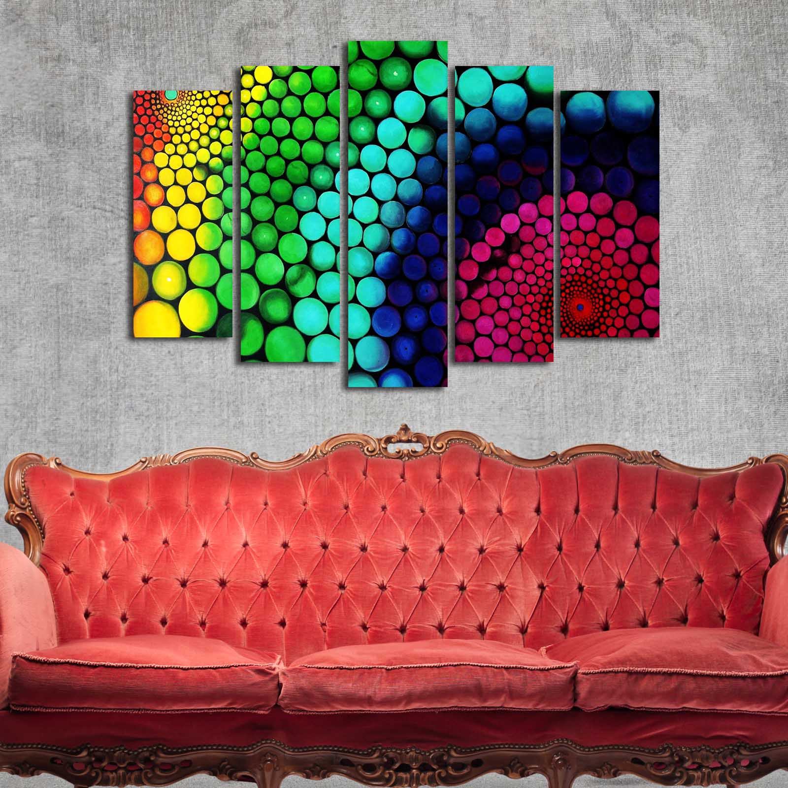 Conjunto de Telas Decorativas Multicolor (5 Peças, Suede) com Moldura de Madeira – 70 x 105 cm – 5PATK-94