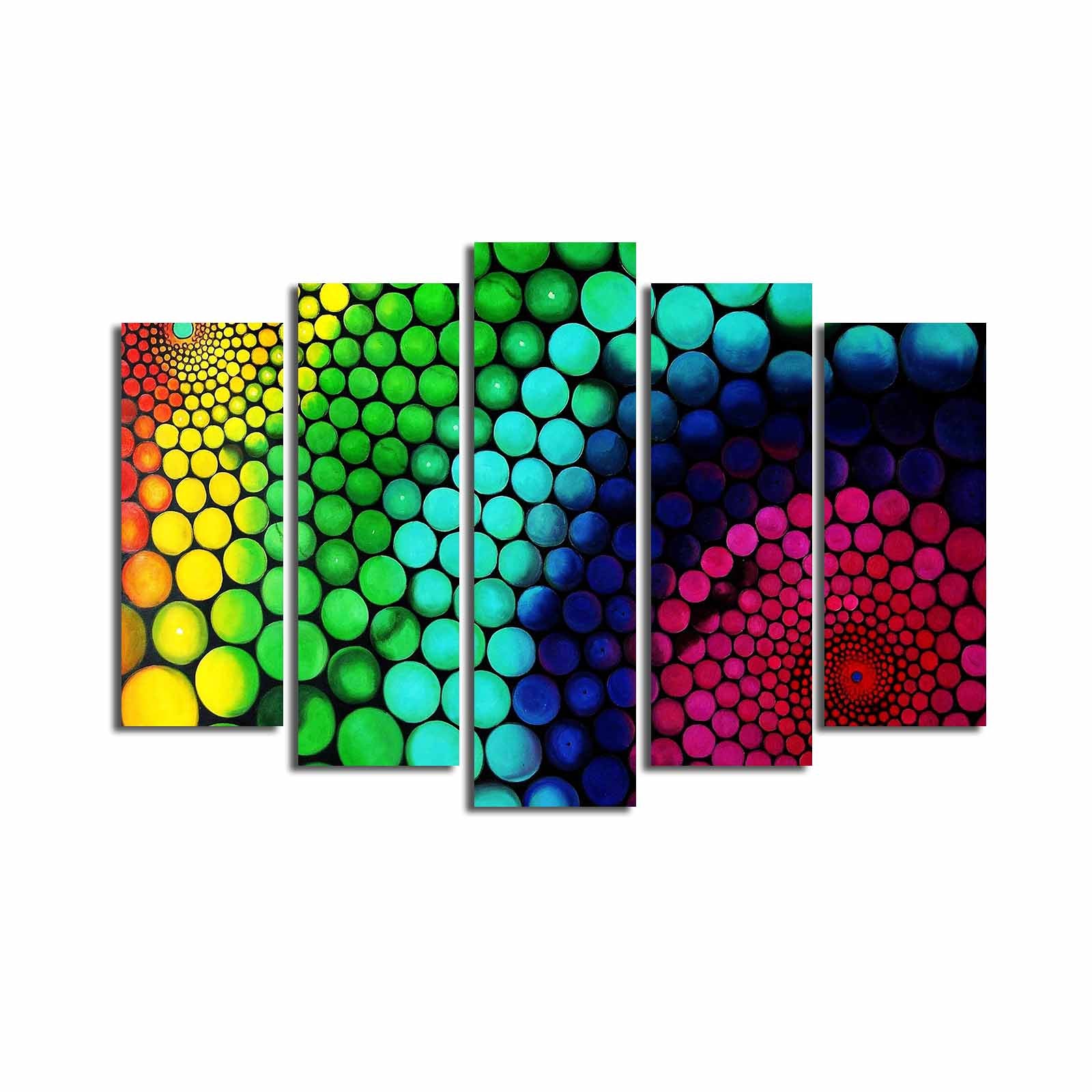 Conjunto de Telas Decorativas Multicolor (5 Peças, Suede) com Moldura de Madeira – 70 x 105 cm – 5PATK-94