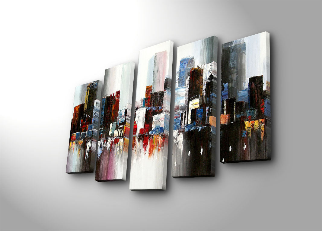 Quadro Decorativo em Tela 5 Peças Multicolor – 70 x 105 cm (Moldura de Madeira 3 cm, Tela de Camurça 100%)