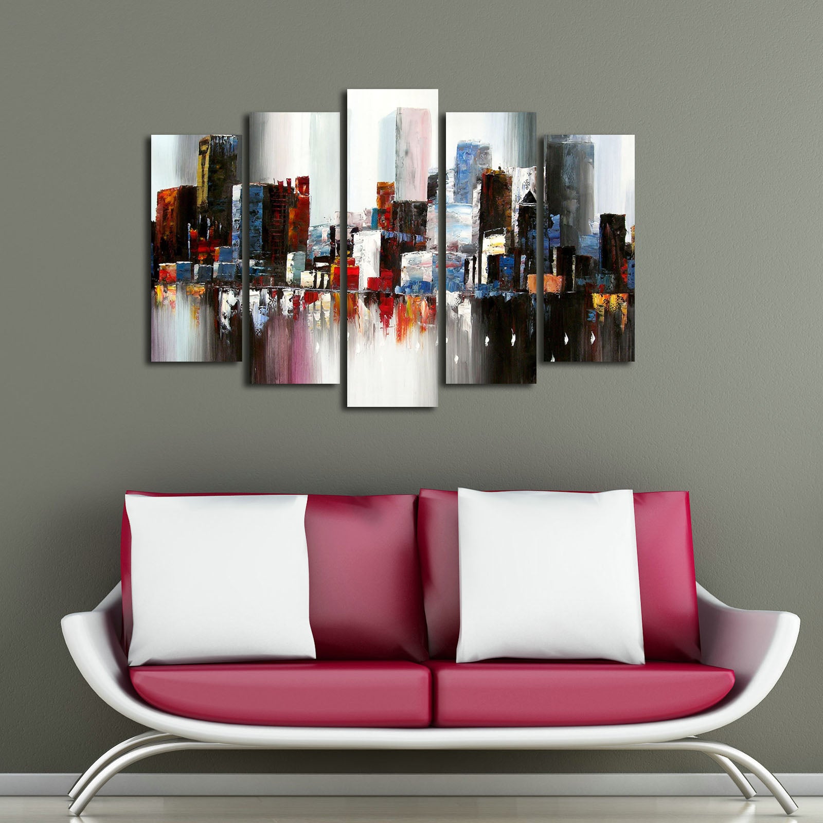 Quadro Decorativo em Tela 5 Peças Multicolor – 70 x 105 cm (Moldura de Madeira 3 cm, Tela de Camurça 100%)