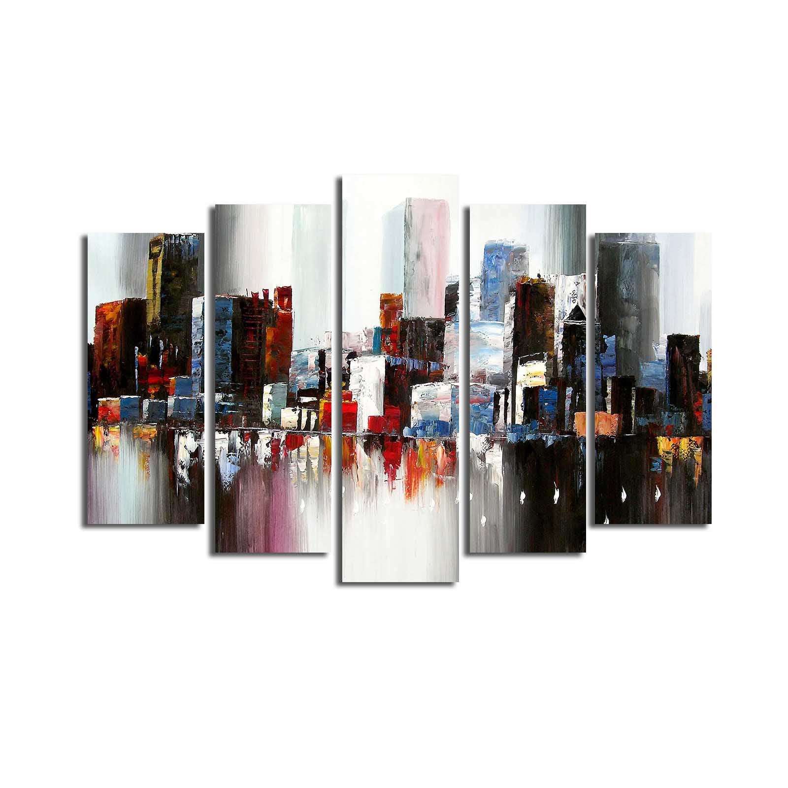 Quadro Decorativo em Tela 5 Peças Multicolor – 70 x 105 cm (Moldura de Madeira 3 cm, Tela de Camurça 100%)