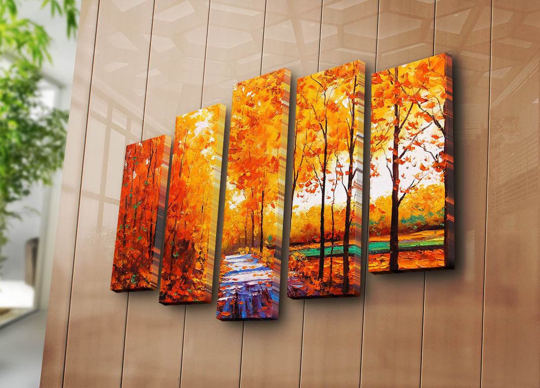 Quadro Decorativo em Tela (5 Peças) Multicolor – 70 x 105 cm, Tela Camurça 100%, Moldura de Madeira