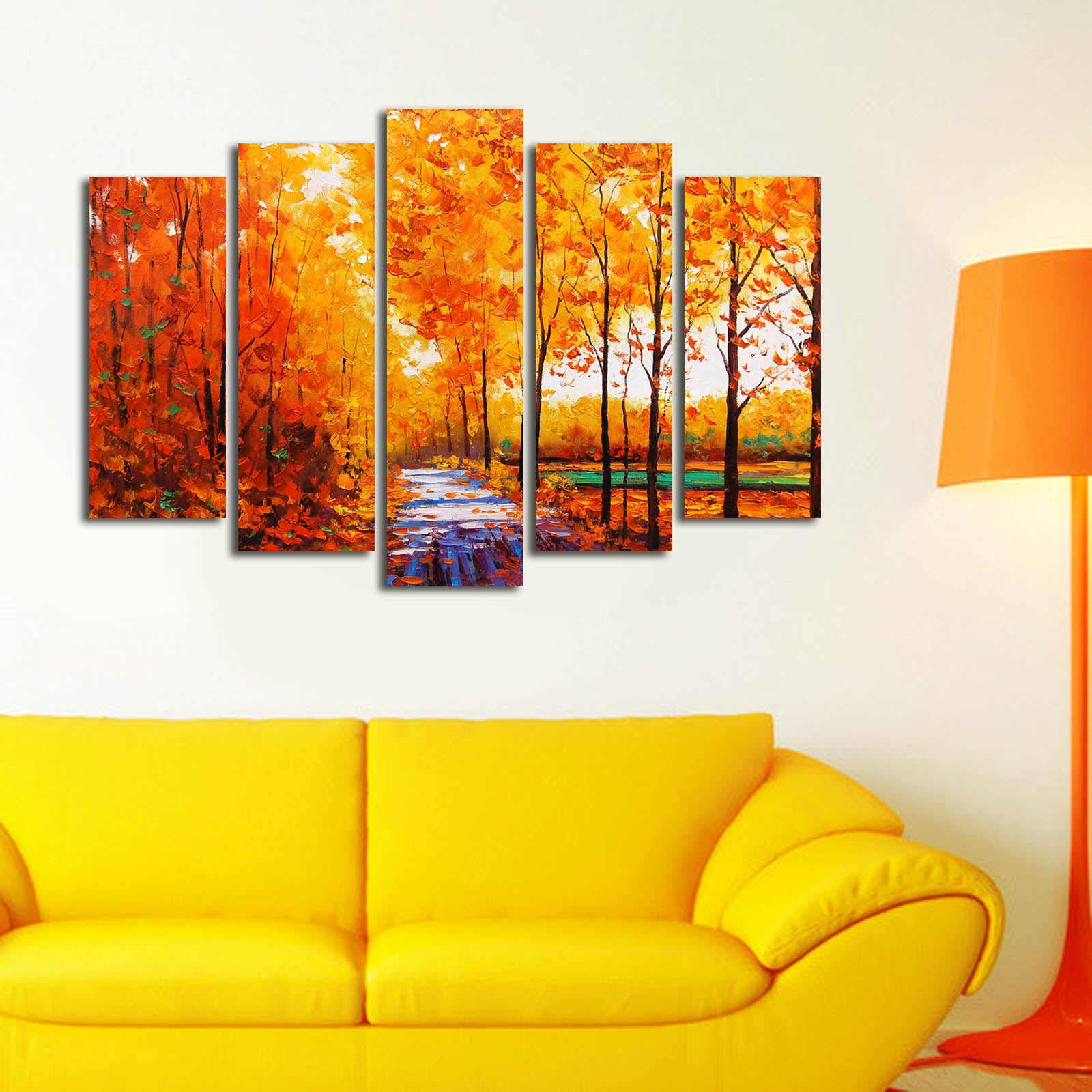 Quadro Decorativo em Tela (5 Peças) Multicolor – 70 x 105 cm, Tela Camurça 100%, Moldura de Madeira