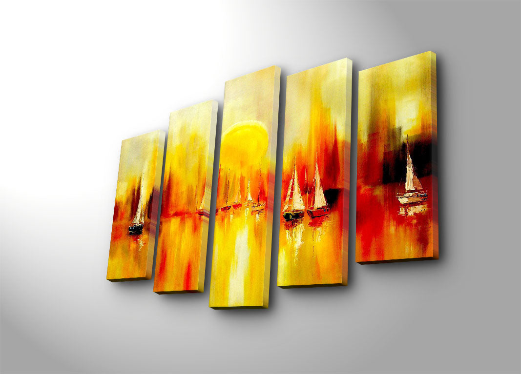 Conjunto de Quadros Decorativos em Tela (5 Peças) Multicolor — 100% Suede Canvas, Moldura de Madeira 3 cm, 70 x 105 cm