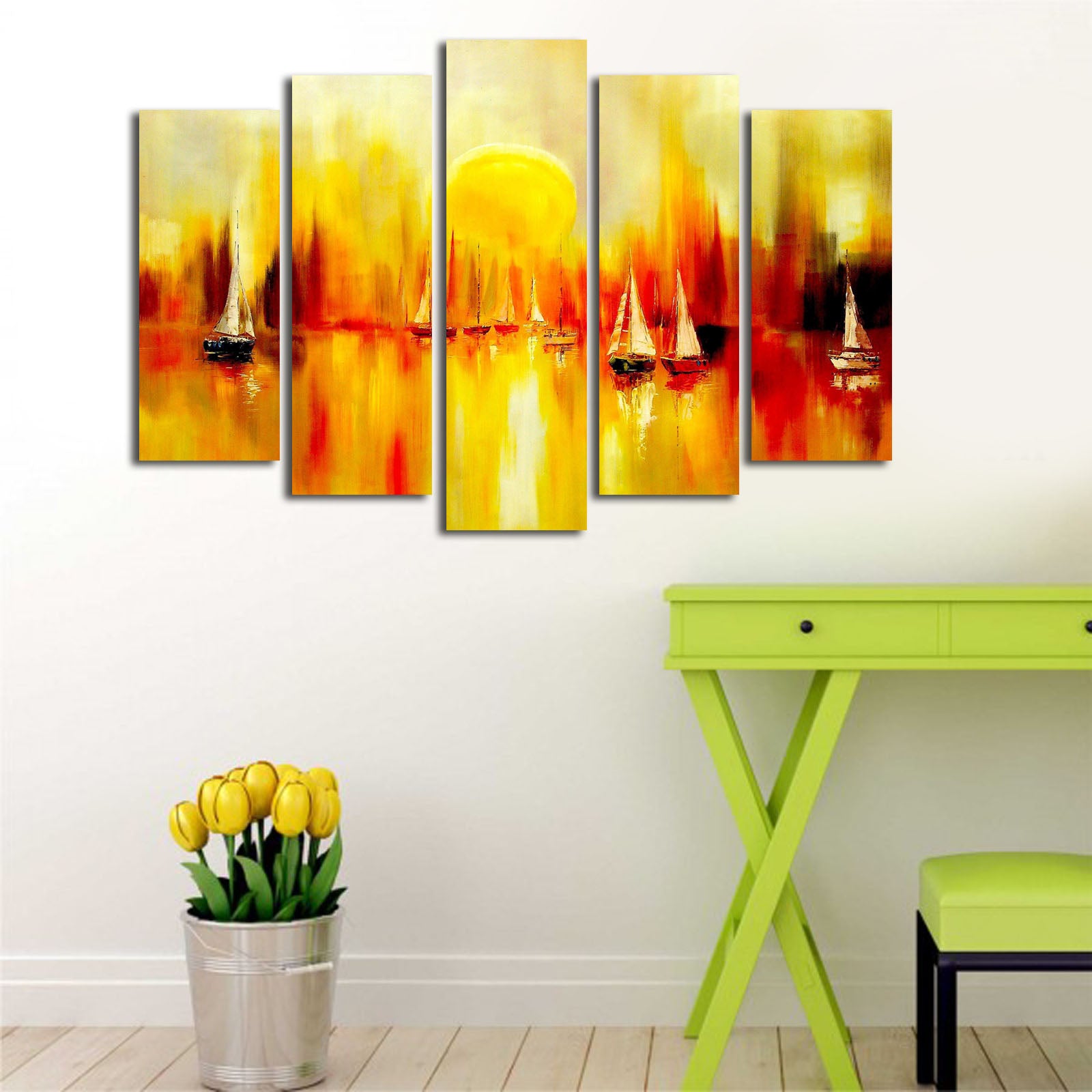 Conjunto de Quadros Decorativos em Tela (5 Peças) Multicolor — 100% Suede Canvas, Moldura de Madeira 3 cm, 70 x 105 cm